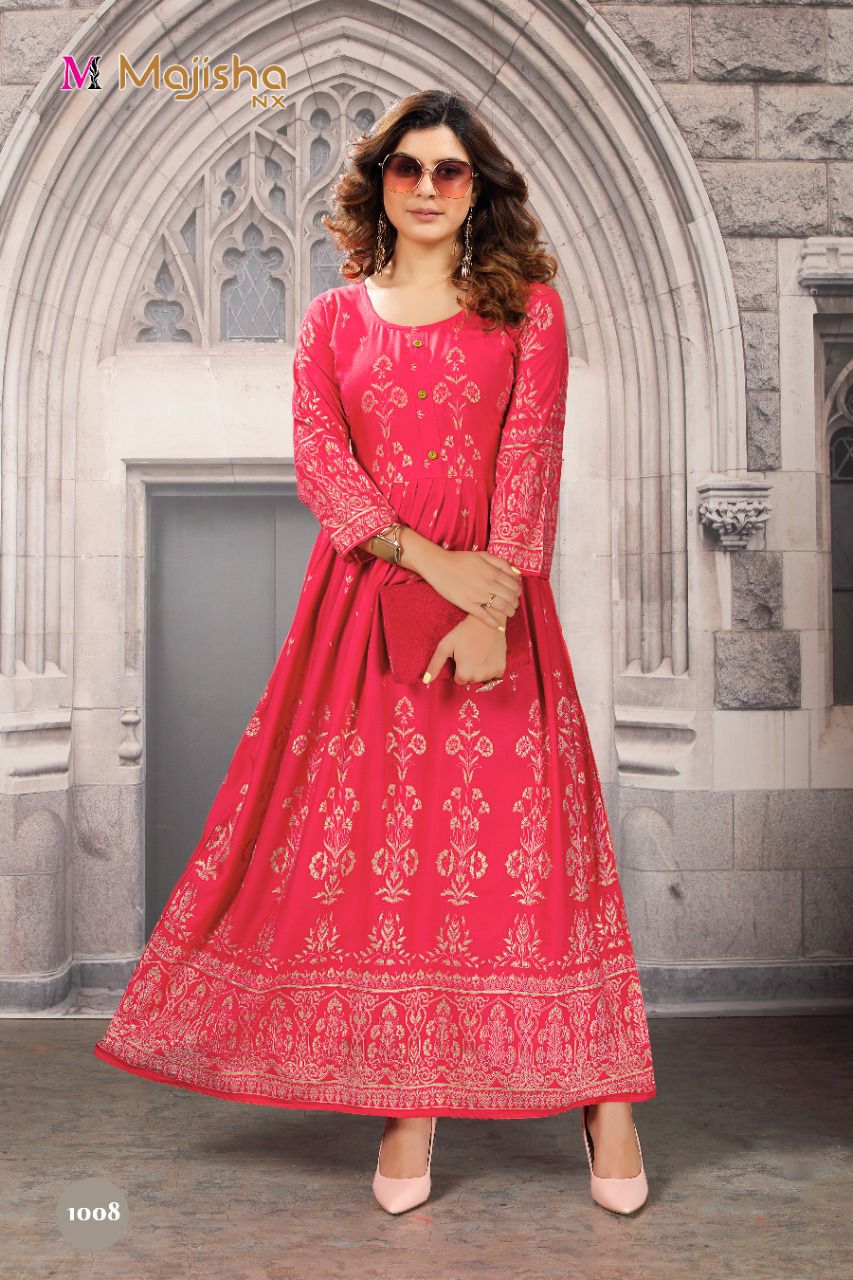 Majisha Nx Rrr 1 Heavy Festive Wear Rayon Printed Long Anarkali Kurti Collection
